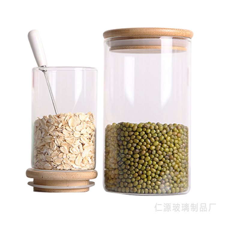 Factory custom borosilicate glass sealed jar wholesale kitchen coarse grain storage jar combination bamboo lid