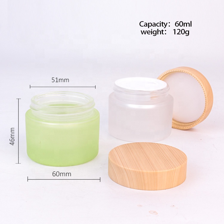 Factory custom labels 60ml 2oz round green frosted glass cosmetic cream jars with lid