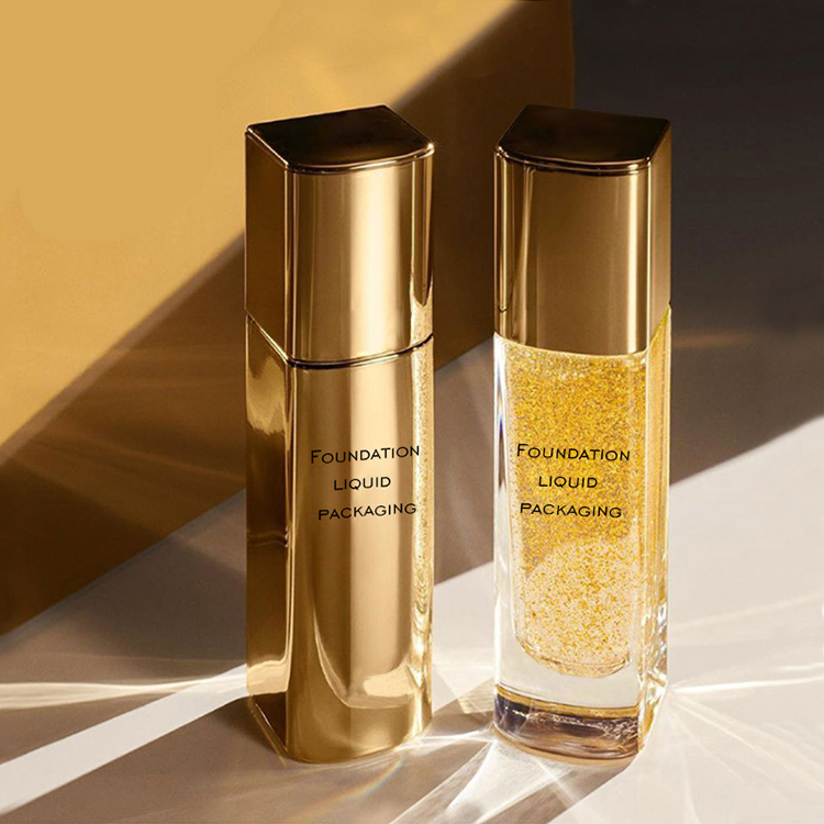 Factory customized 30ml square luxury white black golden lotion liquid foundation glass pump bottle