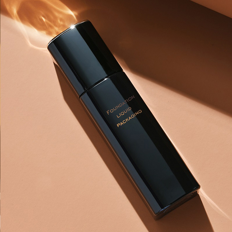 Factory customized 30ml square luxury white black golden lotion liquid foundation glass pump bottle