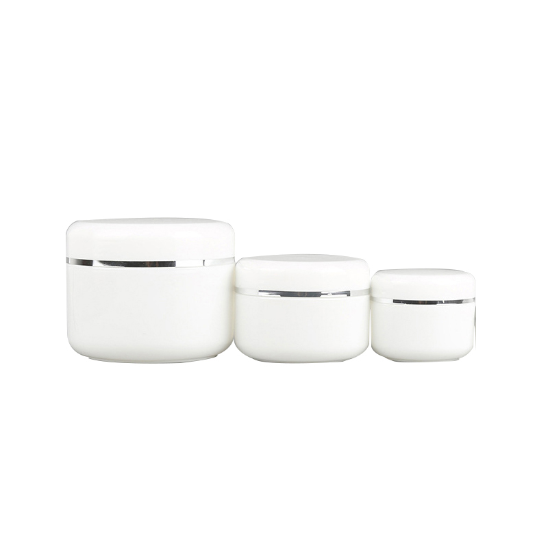 Factory direct 100g white PP cream mask facial jar with shinny silver line lid
