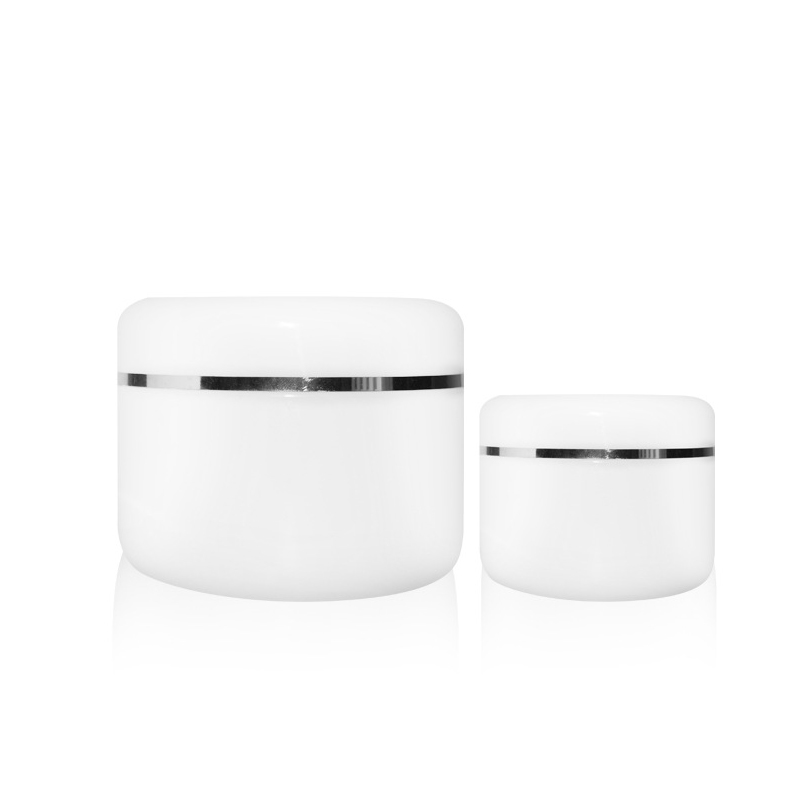 Factory direct 100g white PP cream mask facial jar with shinny silver line lid