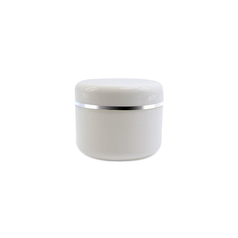 Factory direct 100g white PP cream mask facial jar with shinny silver line lid