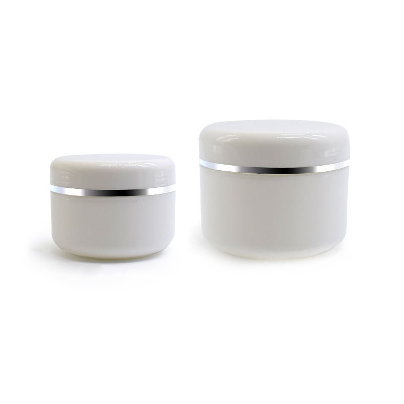 Factory direct 100g white PP cream mask facial jar with shinny silver line lid