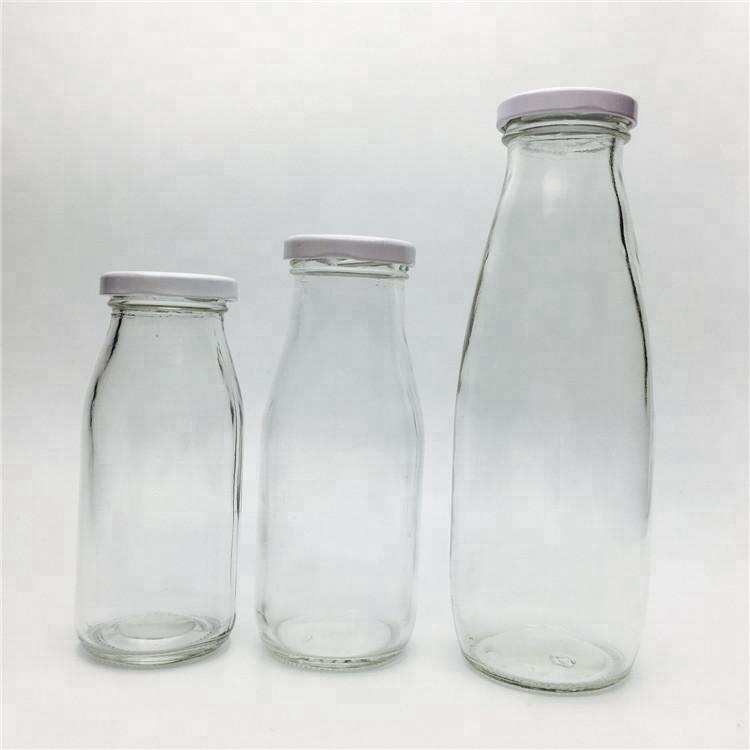 Factory direct classic 200ml 250ml 500ml 1 liter empty glass milk bottle with metal lid