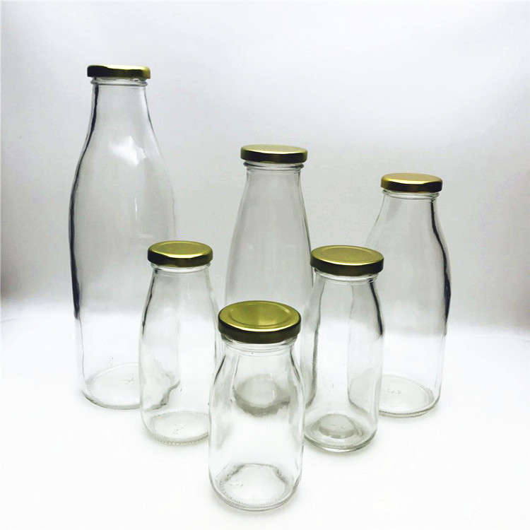 Factory direct classic 200ml 250ml 500ml 1 liter empty glass milk bottle with metal lid
