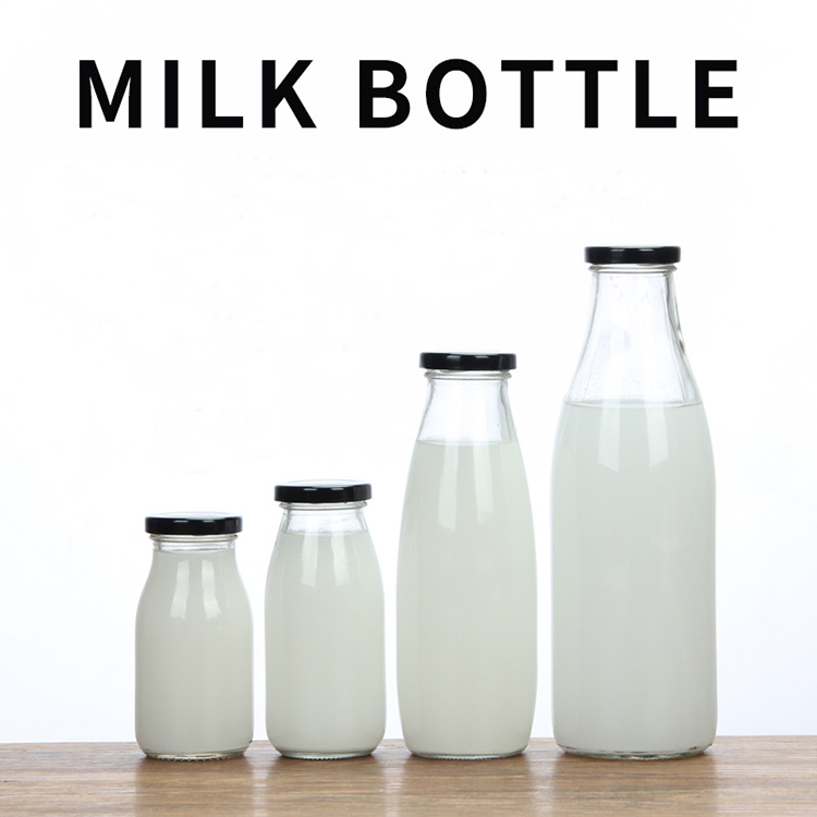 Factory direct classic 200ml 250ml 500ml 1 liter empty glass milk bottle with metal lid