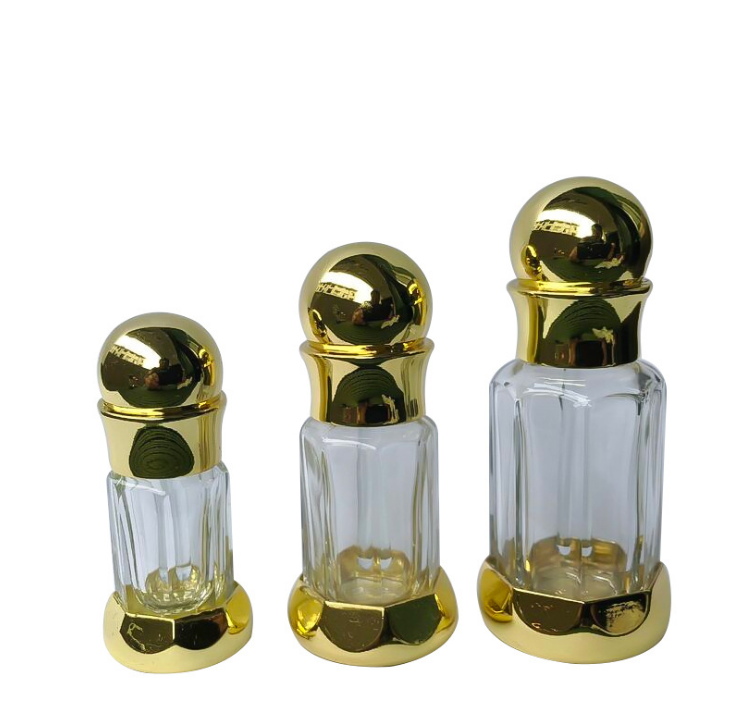Factory direct clear octagonal empty attar glass perfume  bottle essential oil bottle with glass sticker 3ml 6ml 12ml wholesale