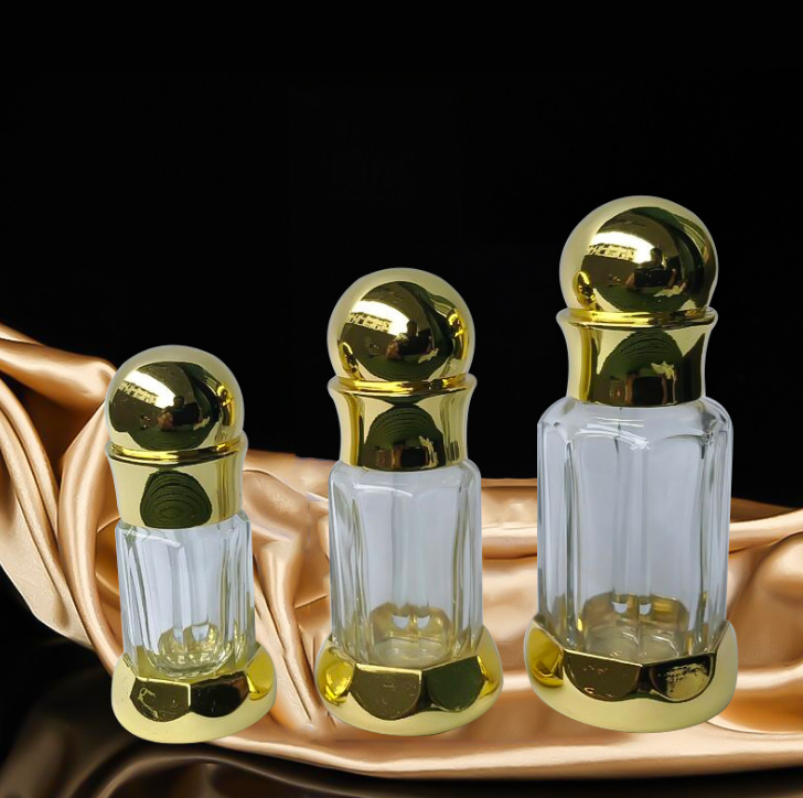 Factory direct clear octagonal empty attar glass perfume bottle essential oil bottle with glass sticker 3ml 6ml 12ml wholesale