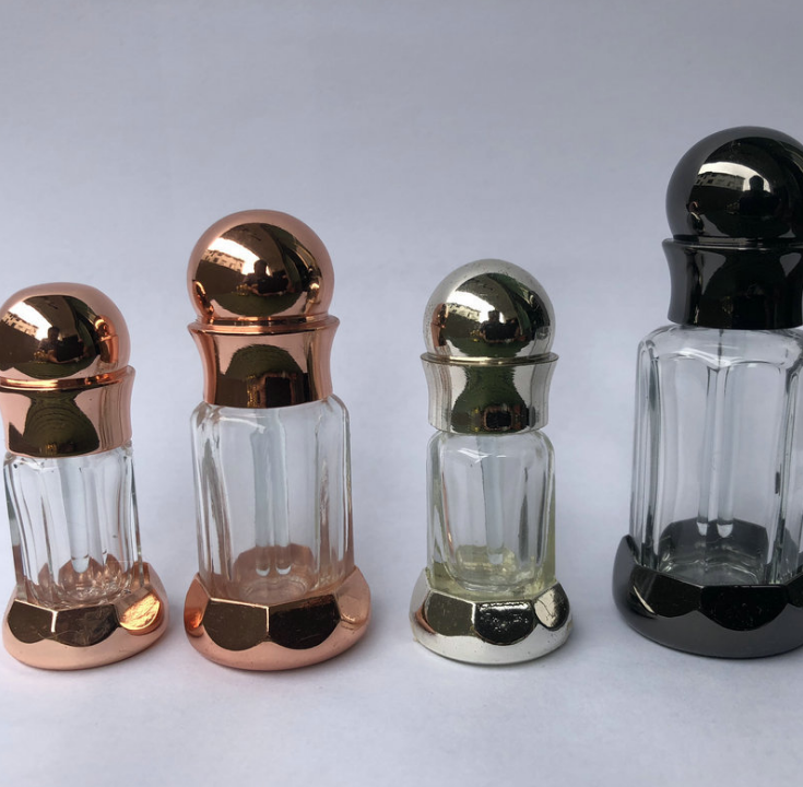Factory direct clear octagonal empty attar glass perfume bottle essential oil bottle with glass sticker 3ml 6ml 12ml wholesale