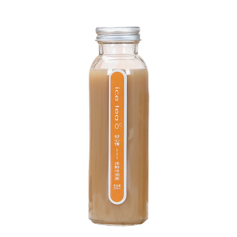 Factory direct custom beverage packaging bottle glass 100ml 150ml 350ml cork cap seal transparent milk juice bottle
