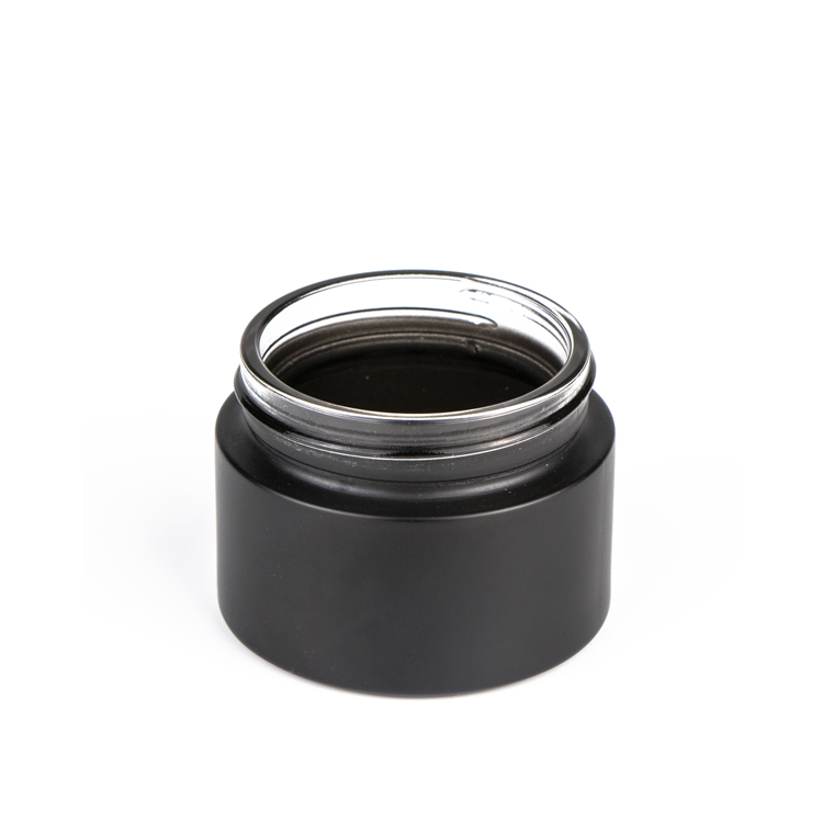 Factory direct customized glass jar 15ml 30ml 50ml 2oz cosmetic round matt black glass face cream jar with screw lid