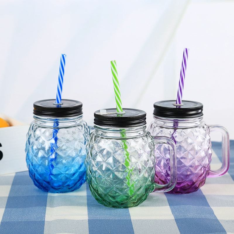 Factory direct gradient color pineapple cup with lid high quality beverage cup