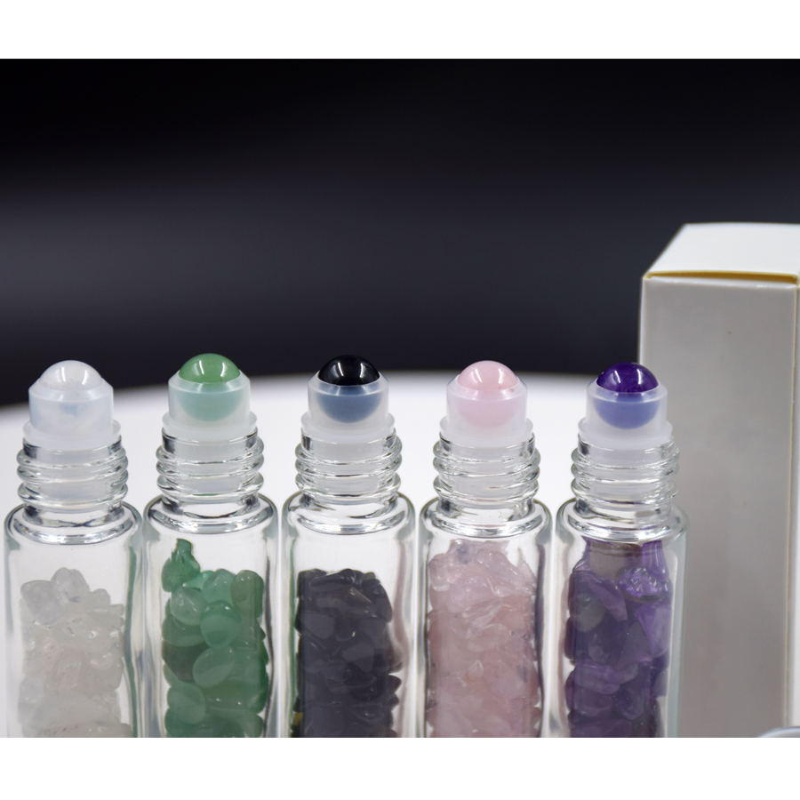 Factory direct sale 10ml essential oil roller bottle 100% natural crystal gemstone roller bottle