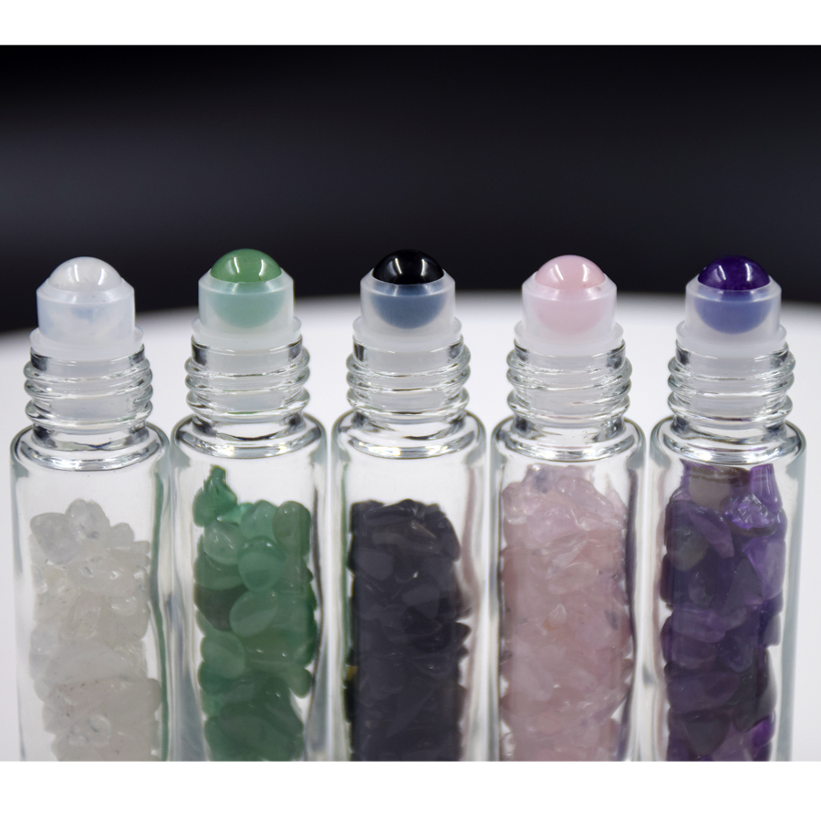 Factory direct sale 10ml essential oil roller bottle 100% natural crystal gemstone roller bottle