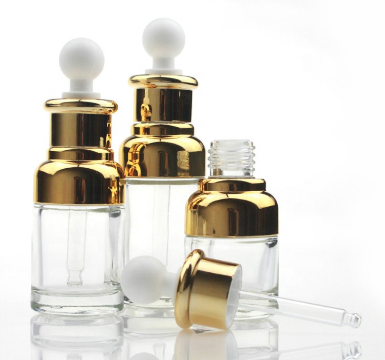 Factory direct sale Clear Glass Dropper  essential oil Bottle With Gold Pipette Dropper