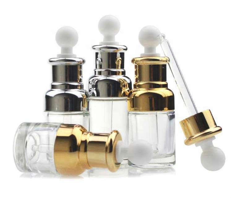 Factory direct sale Clear Glass Dropper essential oil Bottle With Gold Pipette Dropper