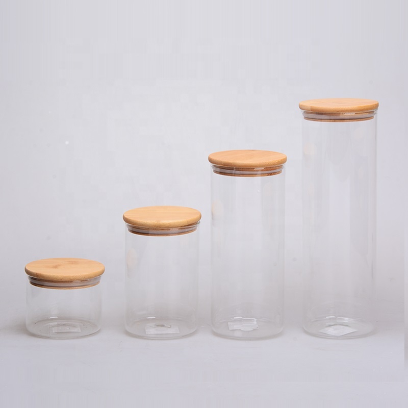 Factory direct sale borosilicate glass food storage jar with wooden lid