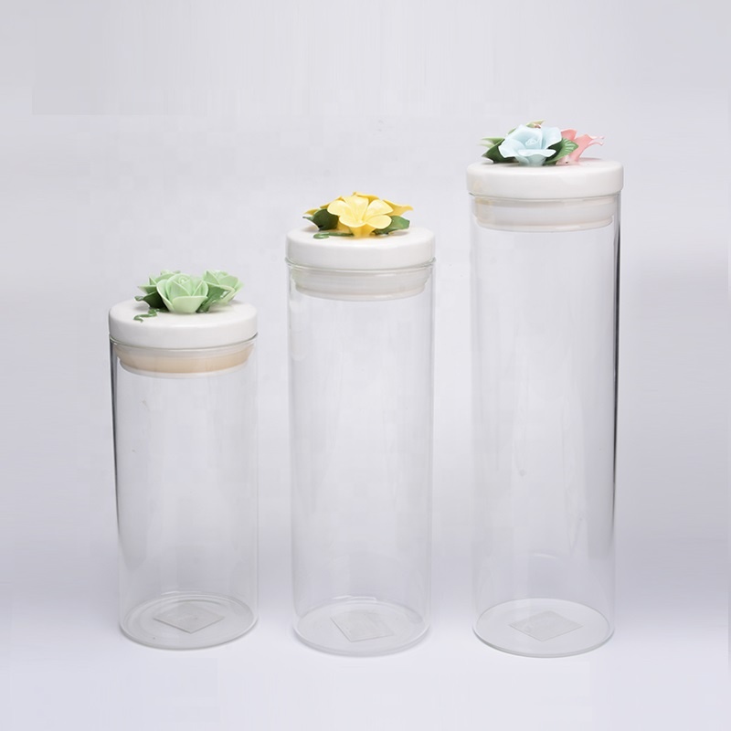 Factory direct sale borosilicate glass food storage jar with wooden lid