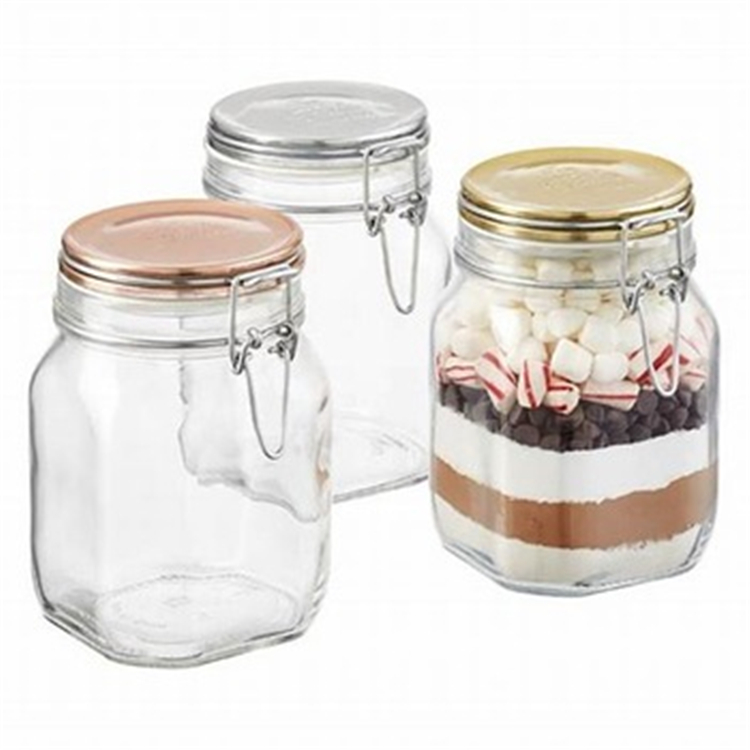 Factory direct sale clip cap 500ml 1000ml round airtight glass jars and bottles with plastic lid