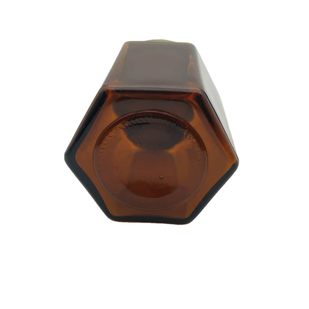 Factory direct sale hexagonal glass honey jar with metal lid 280 ml