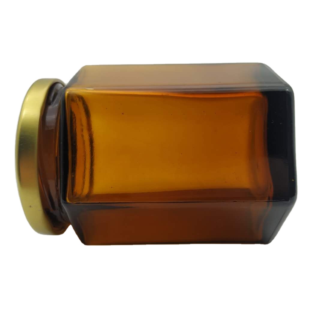 Factory direct sale hexagonal glass honey jar with metal lid 280 ml
