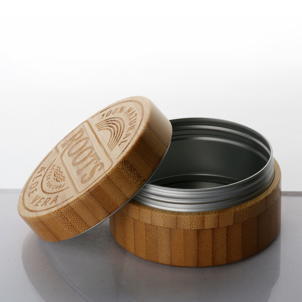 Factory direct sale original ecological bamboo cream jar Aluminum jar with bamboo lids