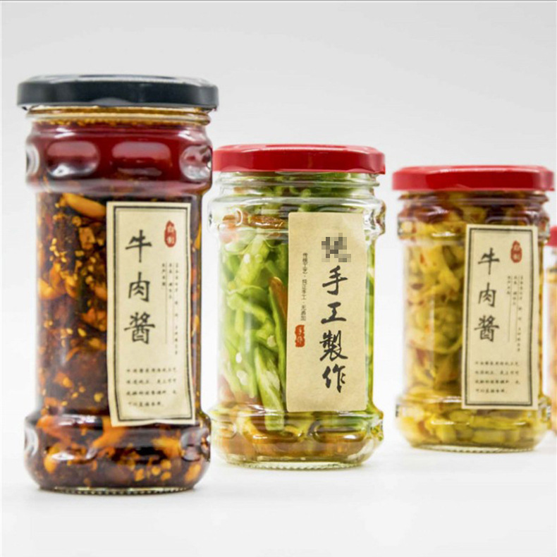 Factory direct sale round glass bottle with cap pickle bottle