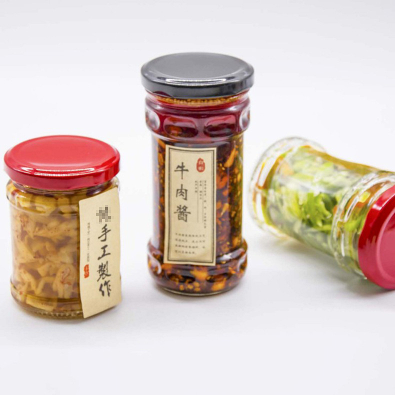 Factory direct sale round glass bottle with cap pickle bottle
