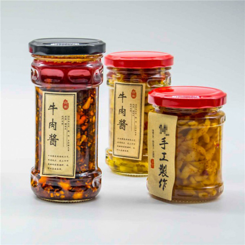 Factory direct sale round glass bottle with cap pickle bottle