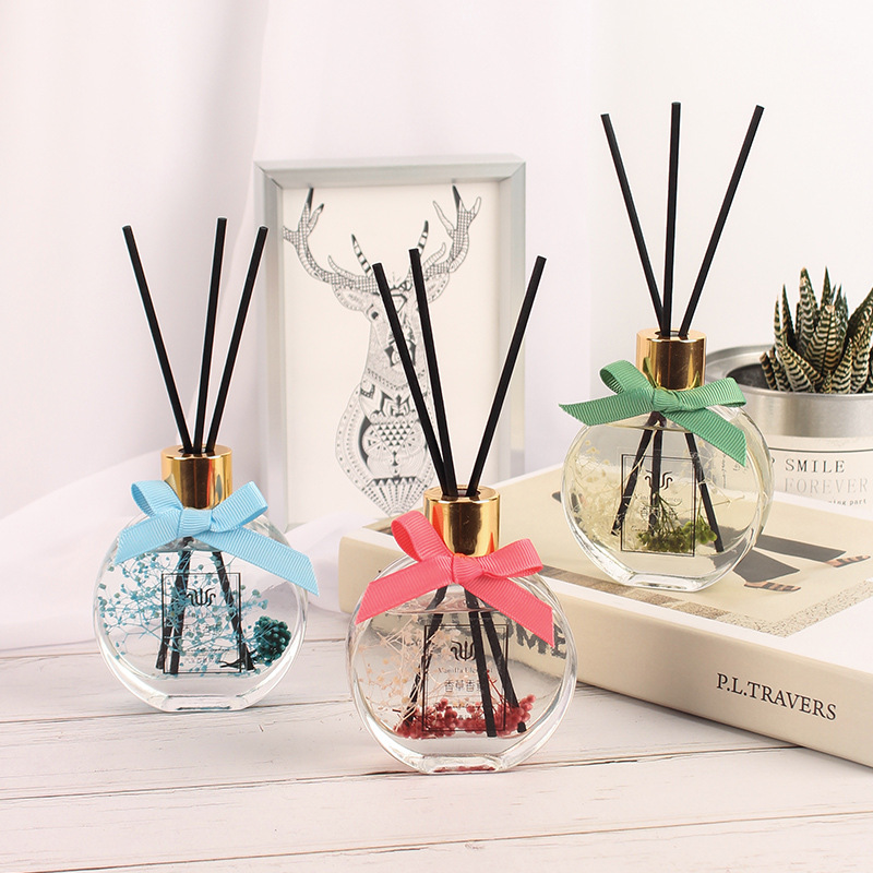 Factory direct sale round glass bottle with lid home empty aroma diffuser bottle