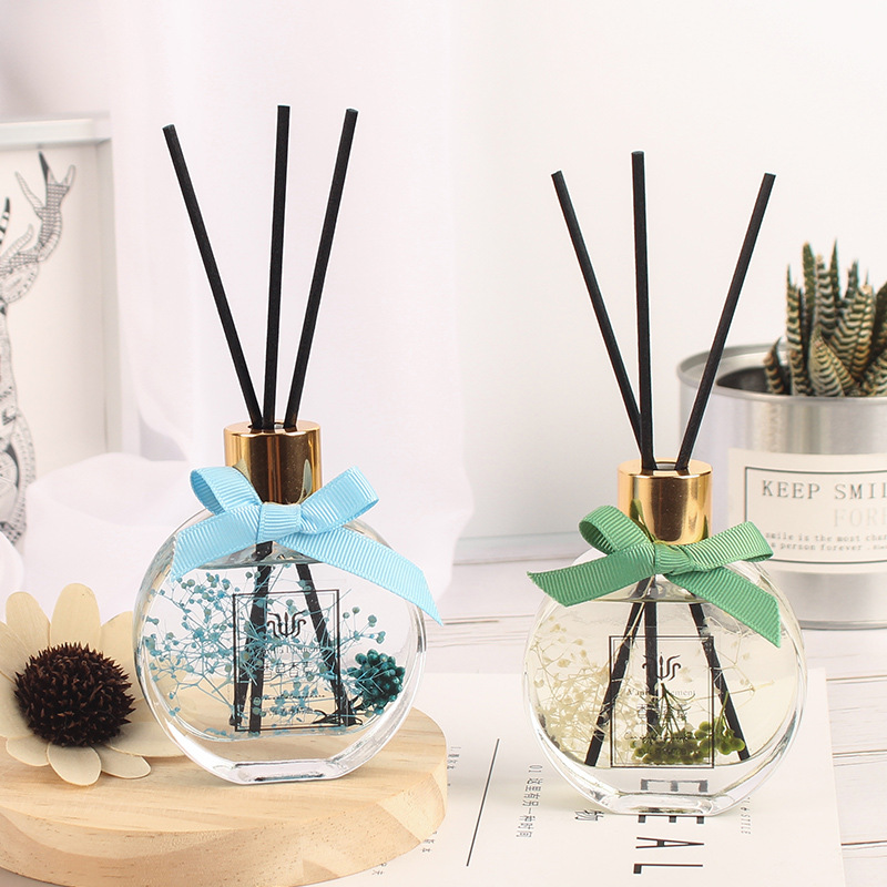 Factory direct sale round glass bottle with lid home empty aroma diffuser bottle