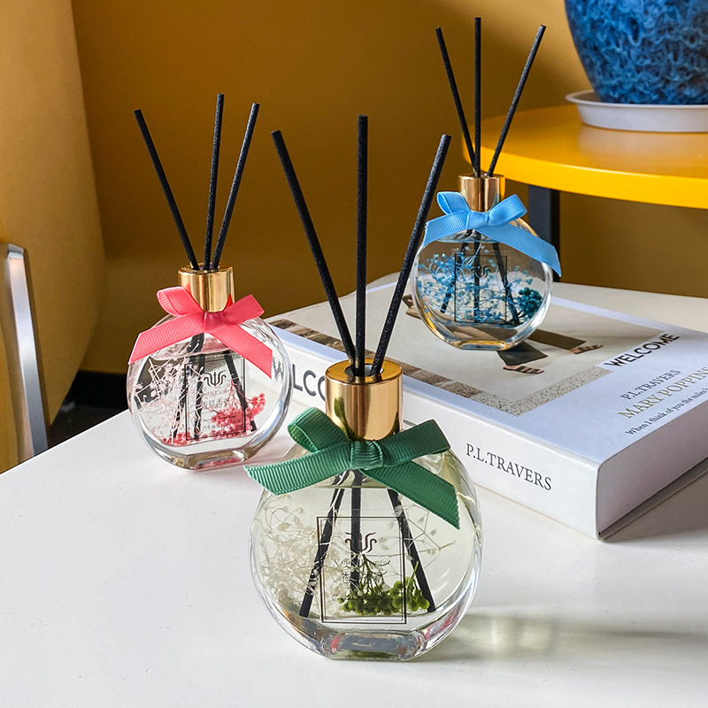 Factory direct sale round glass bottle with lid home empty aroma diffuser bottle