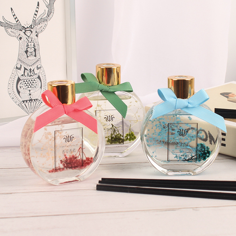 Factory direct sale round glass bottle with lid home empty aroma diffuser bottle