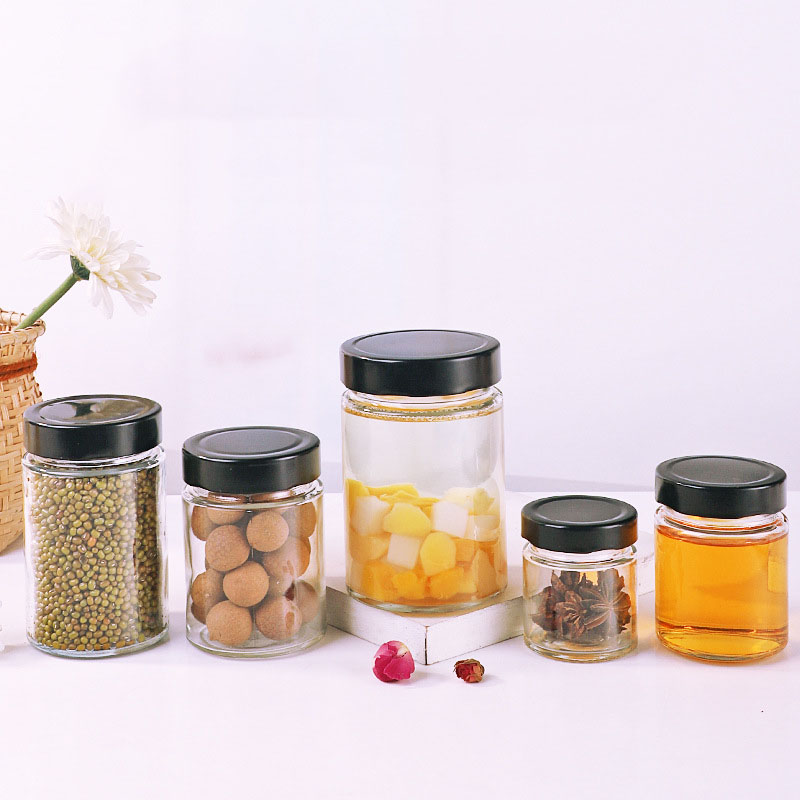 Factory direct sale six-row glass jar with iron lid storage jar glass honey jar