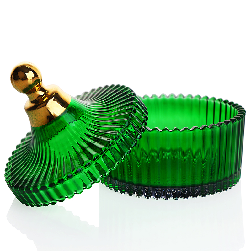 Factory direct supply gold green glass sugar bowl candy jar snack jar storage jar wedding candy cup