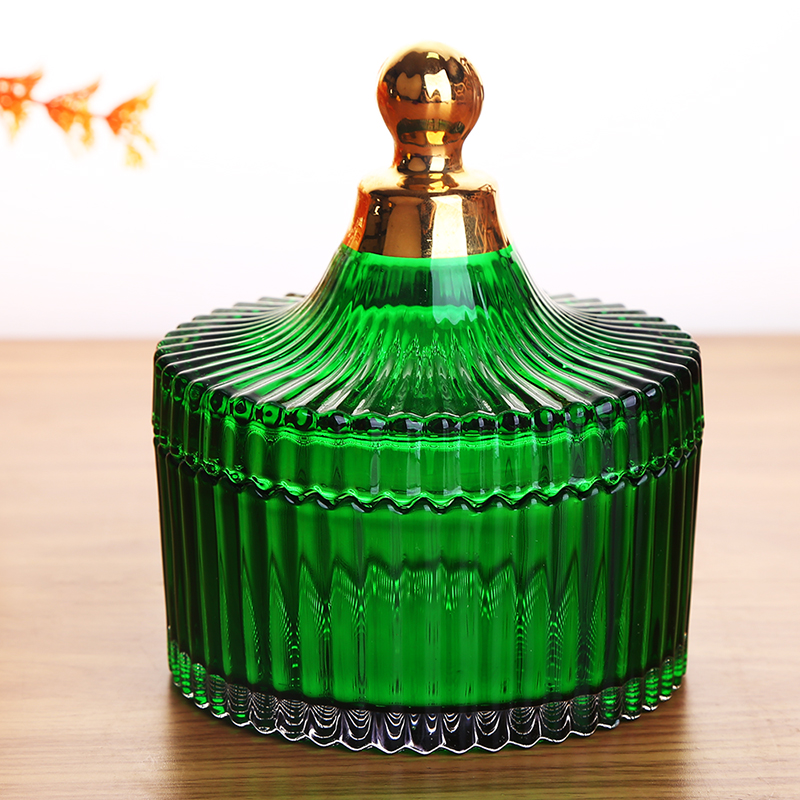 Factory direct supply gold green glass sugar bowl candy jar snack jar storage jar wedding candy cup