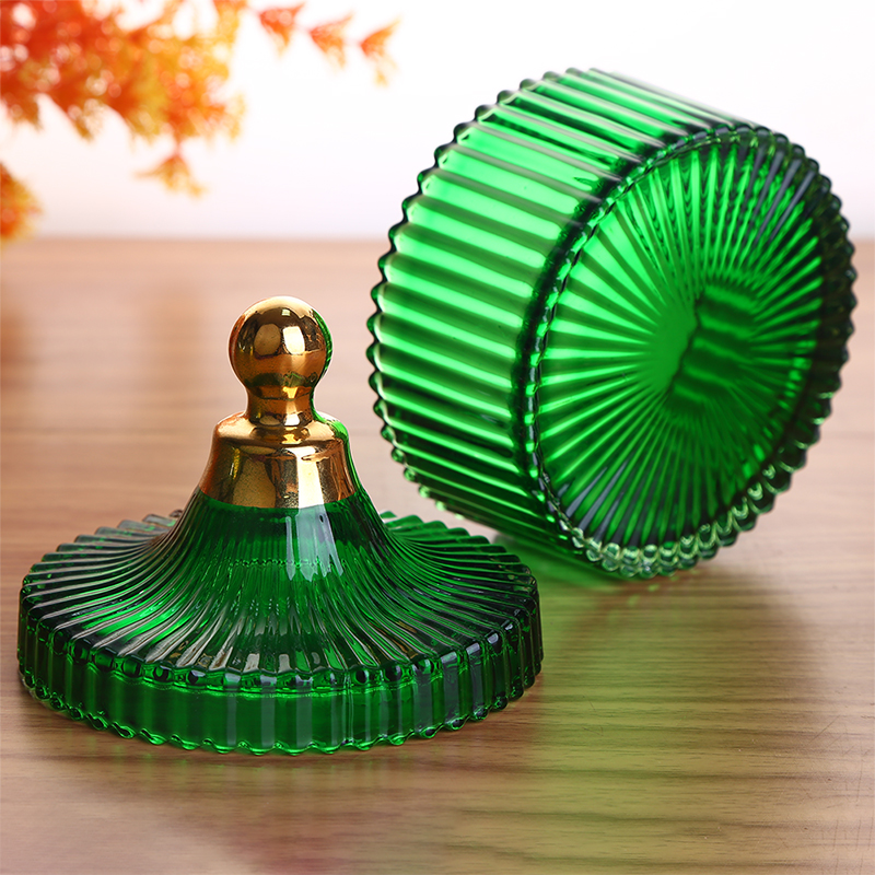 Factory direct supply gold green glass sugar bowl candy jar snack jar storage jar wedding candy cup