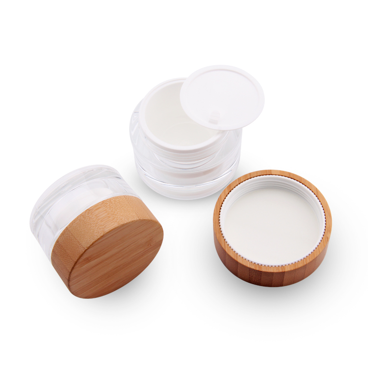 Factory direct supply skin care round acrylic bamboo lid jar cosmetic