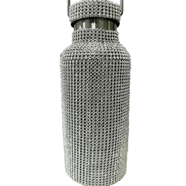 Factory directly sell 500 ml double layer aluminum framework bling rhinestone stainless bottle for new year