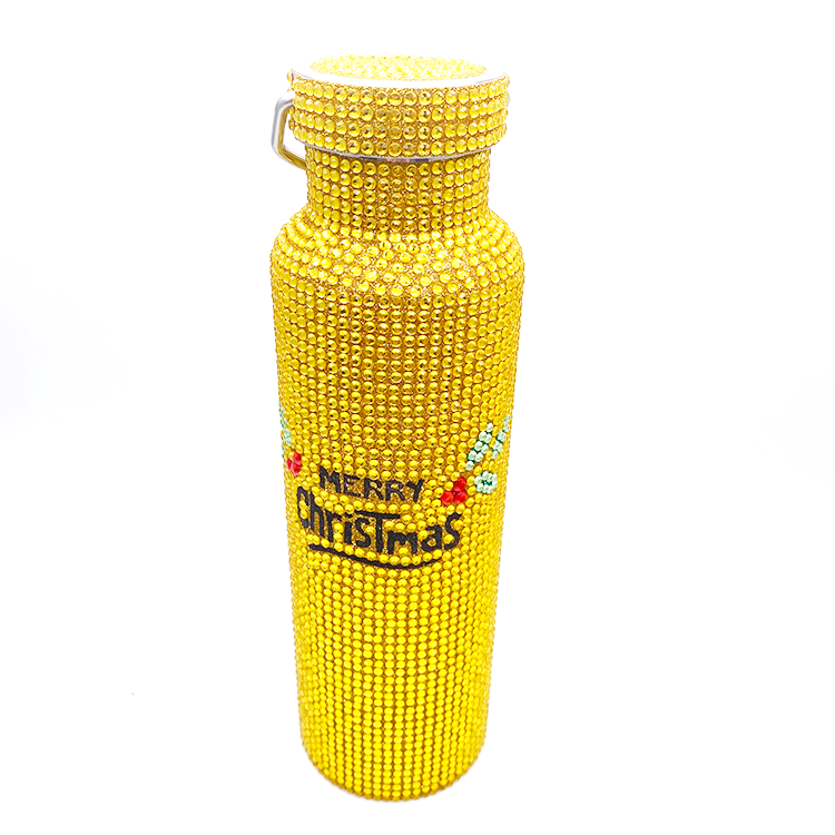 Factory directly sell 500 ml double layer aluminum framework bling rhinestone stainless bottle for new year