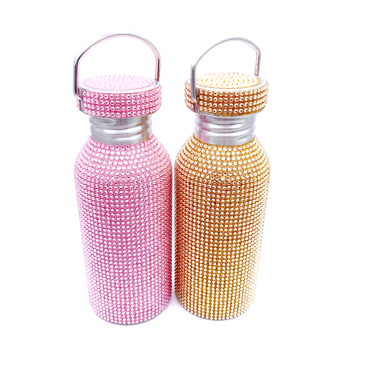 Factory directly sell 500 ml double layer aluminum framework bling rhinestone stainless bottle for new year