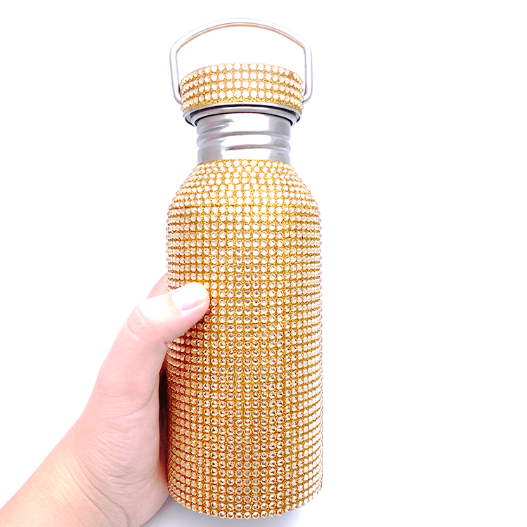 Factory directly sell 500 ml double layer aluminum framework bling rhinestone stainless bottle for new year