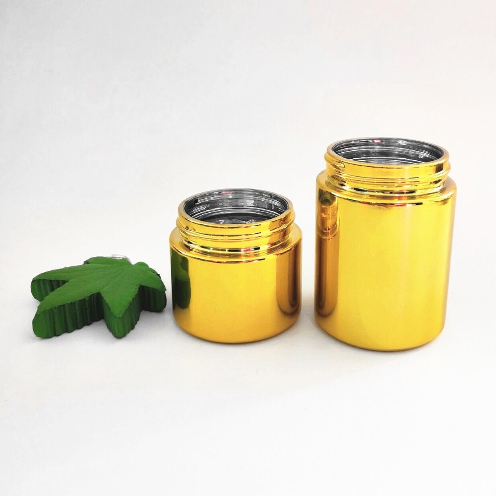 Factory electroplate golden sliver glass cosmetic jar with lid cosmetic glass jars with metal lid child resistant