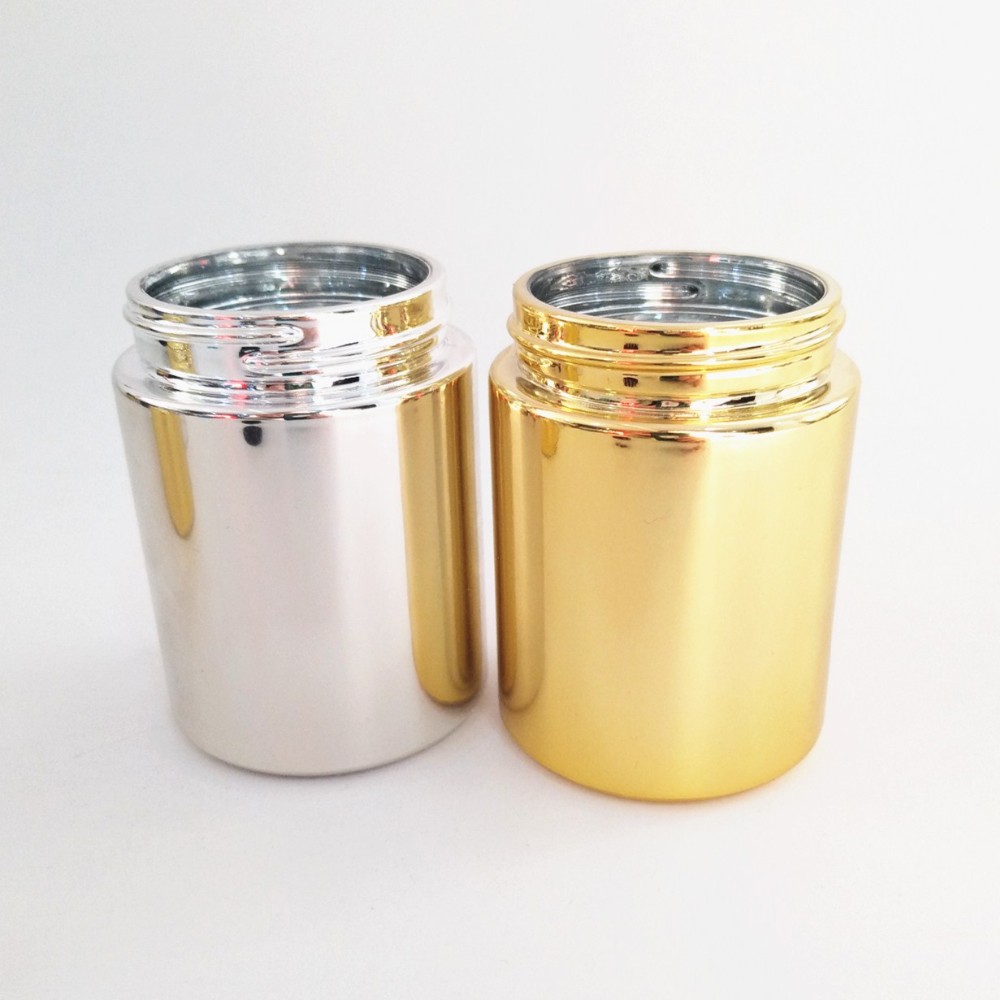 Factory electroplate golden sliver glass cosmetic jar with lid cosmetic glass jars with metal lid child resistant