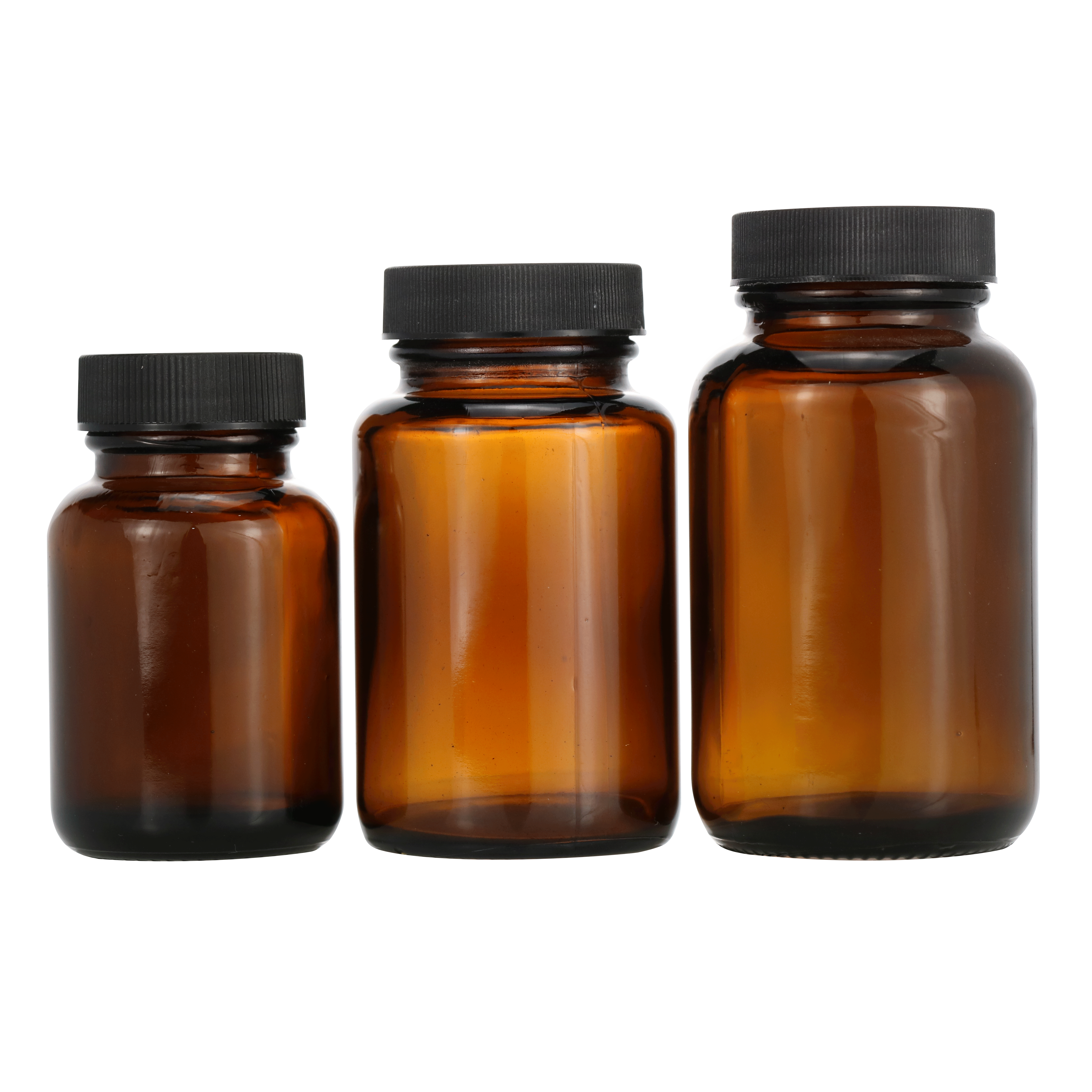 Factory frosted pharmaceutical amber black capsule glass pill bottle for medicine packing