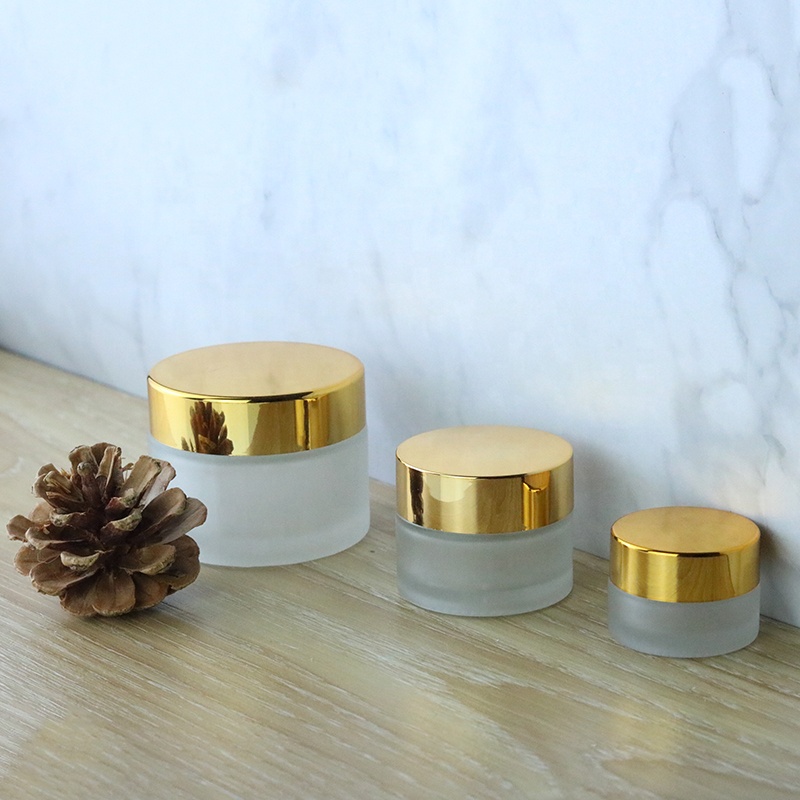 Factory high quality 5ml 10ml 15ml 20ml 30ml 50ml frosted glass cosmetic jar with gold lid (GJM21)