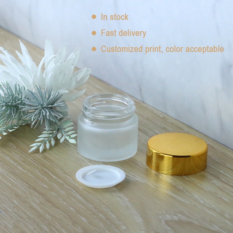 Factory high quality 5ml 10ml 15ml 20ml 30ml 50ml frosted glass cosmetic jar with gold lid (GJM21)