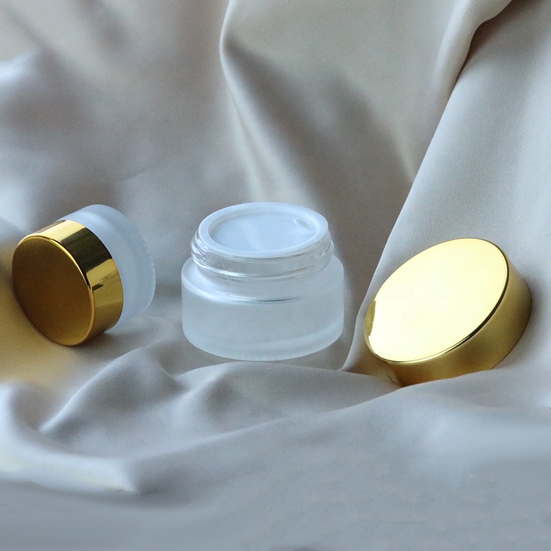 Factory high quality 5ml 10ml 15ml 20ml 30ml 50ml frosted glass cosmetic jar with gold lid (GJM21)