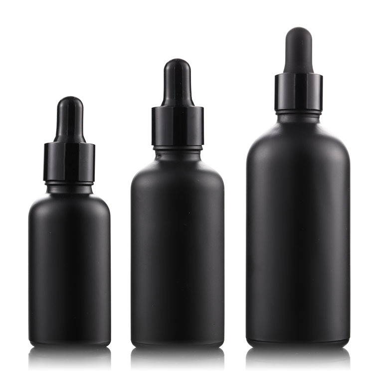 Factory high quality frosted black glass dropper bottles black essential oil bottle